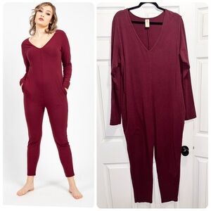 Smash + Tess The Friday Romper Burgundy Long Sleeve Loungewear Onesie Size XL